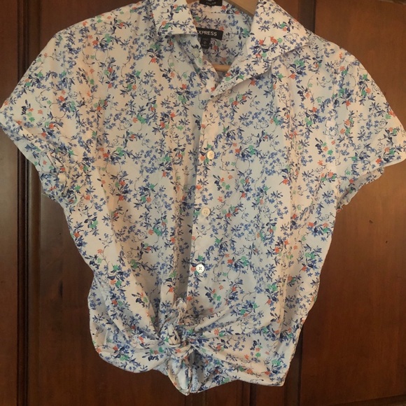 Express button down floral shirt athletic extra slim cut M 15 1/2 - Picture 7 of 10